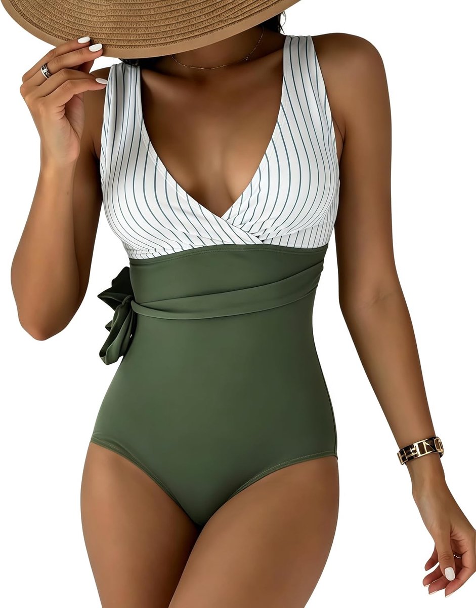 Badpak voor dames, buikweg met cups, shape, push-up, badjurk, badpak, sexy, monokini, V-hals, badpakken, eendelig, hoge taille, slanke, plooien, eendelig