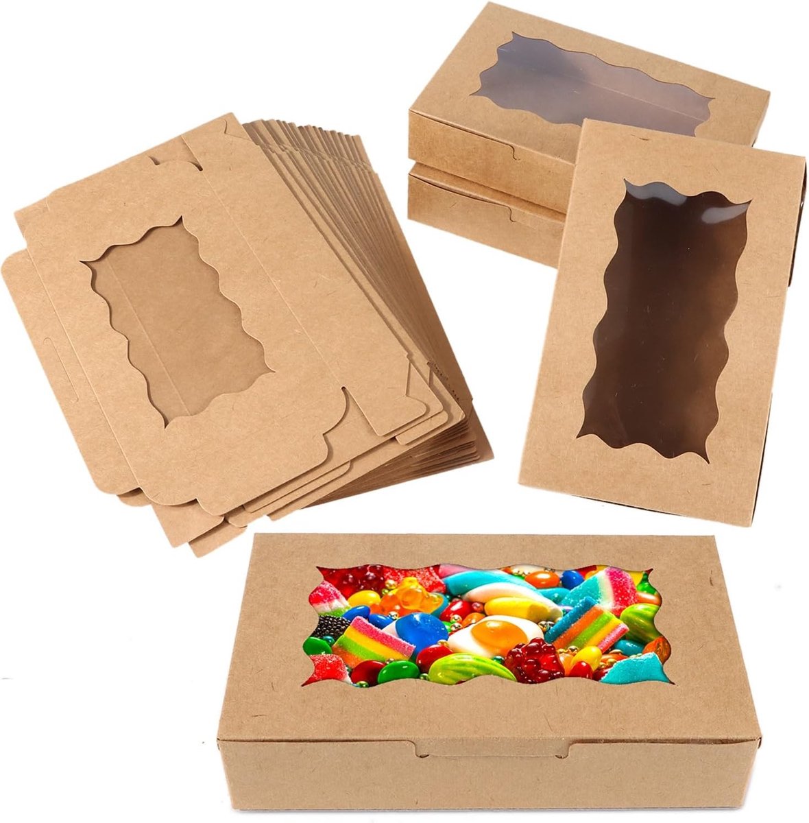 20 Stuks Kraft Papieren Dozen met Doorzichtig Venster voor Taarten, Koekjes en Cadeaus - Ideaal voor Feestjes en Bakproducten