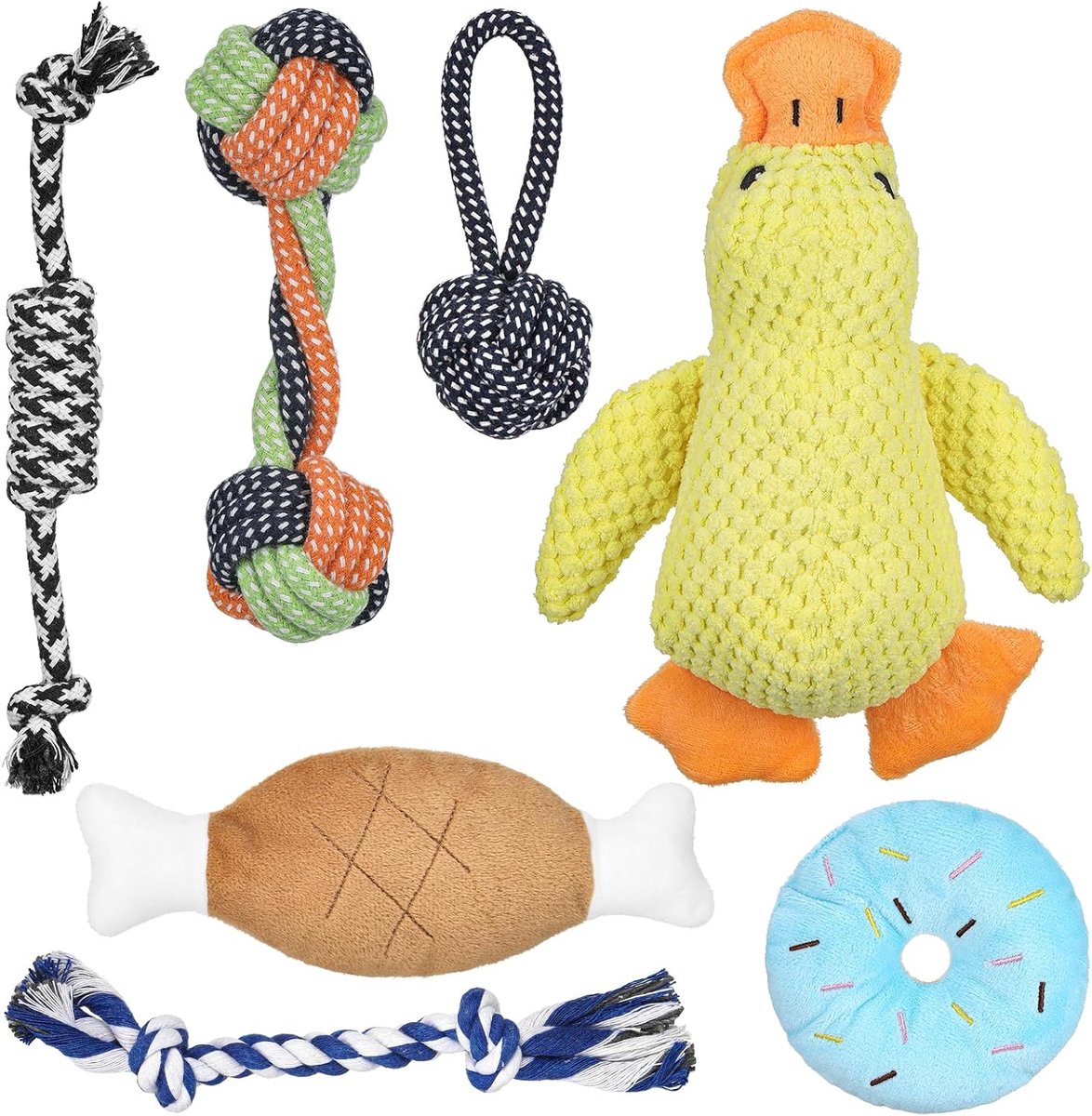 7 stuks pluche puppyspeelgoedset, puppyspeelgoed