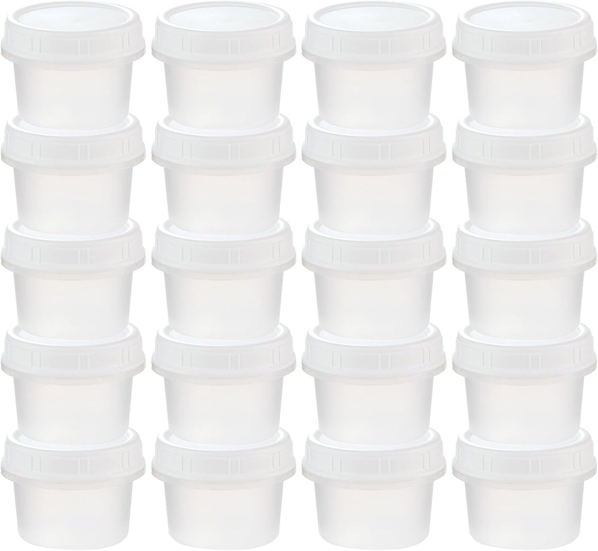 20 Stuks Kleine Blikjes met Deksels, Plastic Diepvriesblikken Klein, Herbruikbare Mini Blikjes met Deksel voor Snacks, Magnetron & Vriezer Veilig (160ml, 5oz)