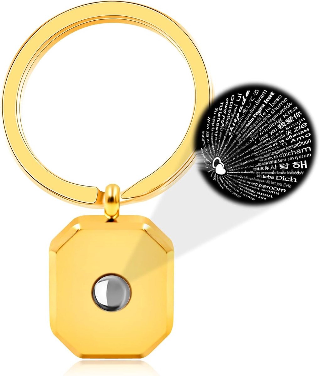 100 Talen Ik Hou Van Jou Sleutelhanger - Projectie Verborgen Bericht Sleutelhanger voor Dames Heren - Vierkante Roestvrijstalen Sieraden - YA5238