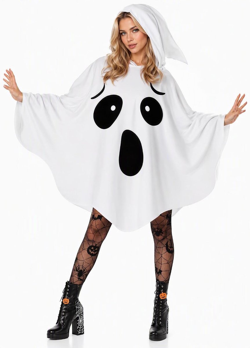 Halloween-kostuum voor dames, geestkostuum voor dames, witte spookcape met capuchon voor Halloween, feesten, horror, cosplay kostuum