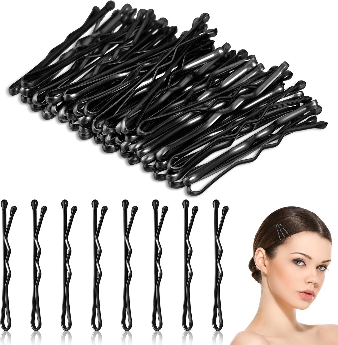 Haarspelden voor dames, haarklemmen, kleine kleine mini-golvende haarspeld haarspeld van metaal voor vrouwen, meisjes, kinderen, knots (zwart)