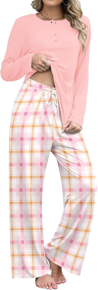 Damespyjama-set met lange mouwen en pyjamabroek, loungewear set