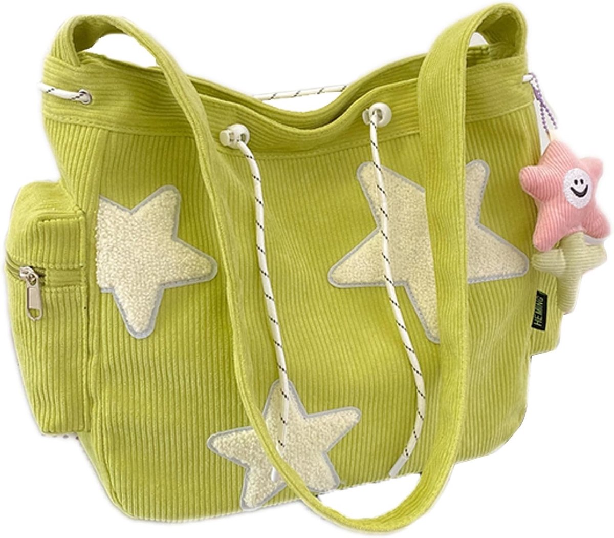 Hobo tas dames - Groen - Grote schoudertas - Corduroy materiaal - Voor school, werk en reizen