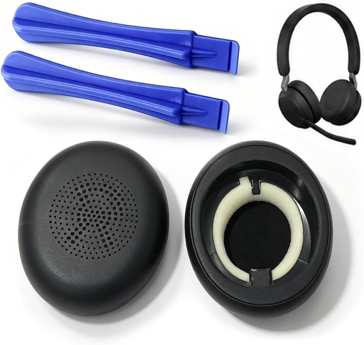 Comfortabele en zachte oorkussens van proteïneleer voor Jabra Evolve2 65, Evolve 65, Evolve2 40 en Elite 45h hoofdtelefoons - vervangende oorkussens, geluidsisolatie, verbeterde luisterervaring
