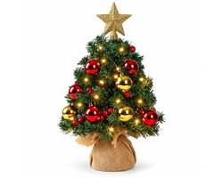 Yorbay Mini Kunstkerstboom 40 cm - LED - Rood-Goud Versierd