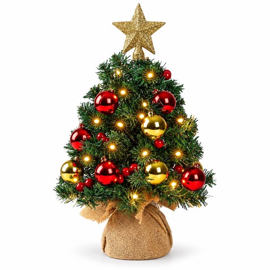 Yorbay Mini Kunstkerstboom 40 cm - LED - Rood-Goud Versierd