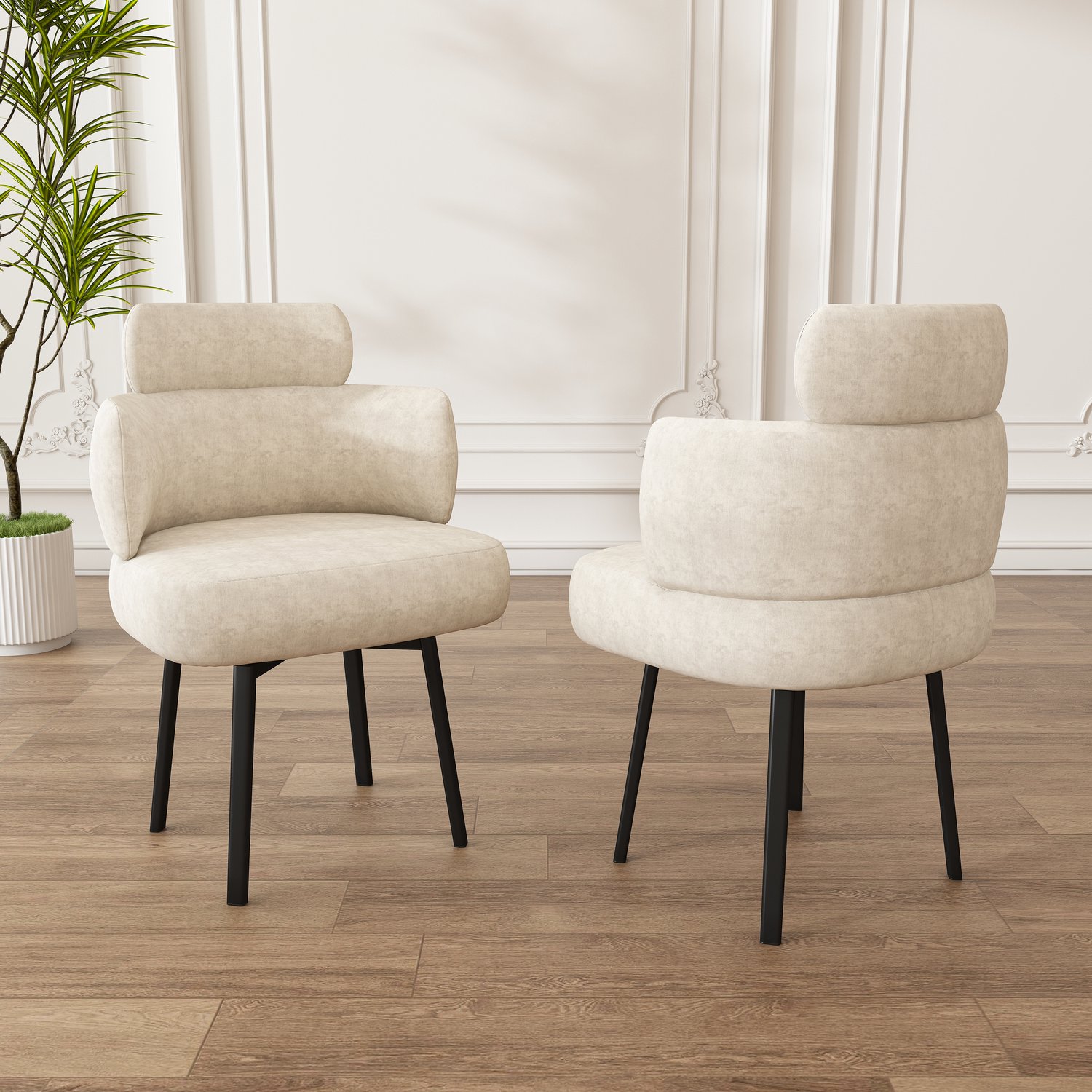 VVBV Draaibare Eetkamerstoel 56.5x54x89 cm – 360° Draaibaar, Gebogen Rugleuning, Armleuningen – Eetkamerstoel met Armleuning – Eetkamerstoelen Crèmewit
