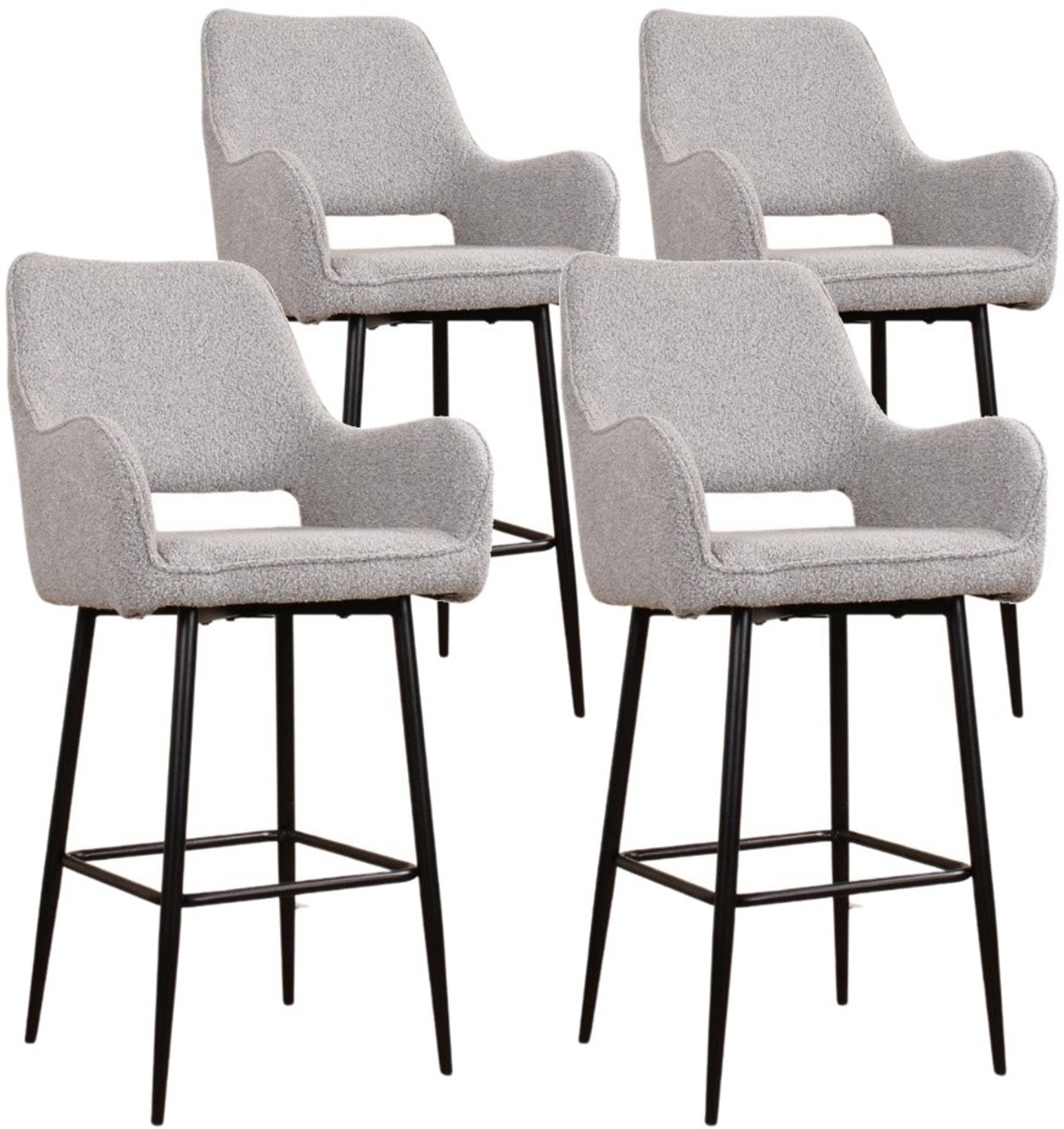 DS4U - - Lenon barkruk 65 cm - Set van 4 - Grijs - Boucle - Met armleuning