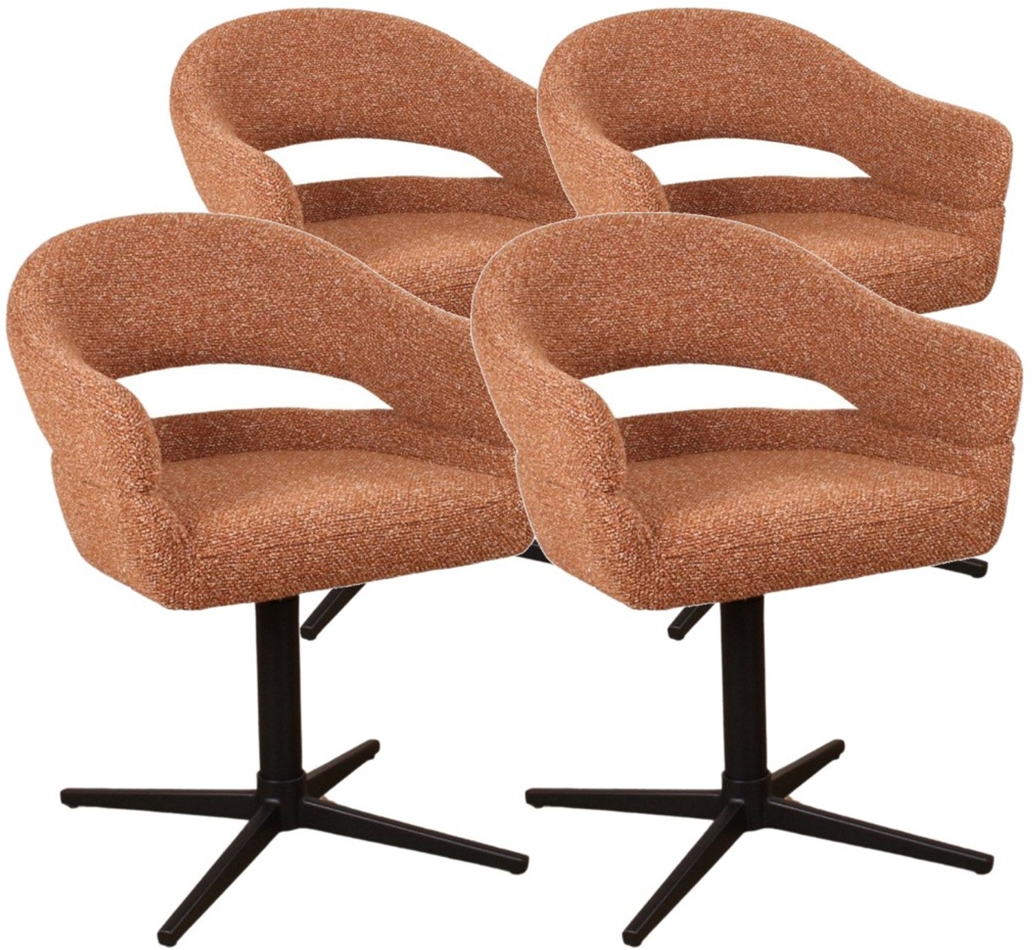 DS4U - - Mila armstoel met terugdraaifunctie - Set van 4 - Roestbruin - Stof