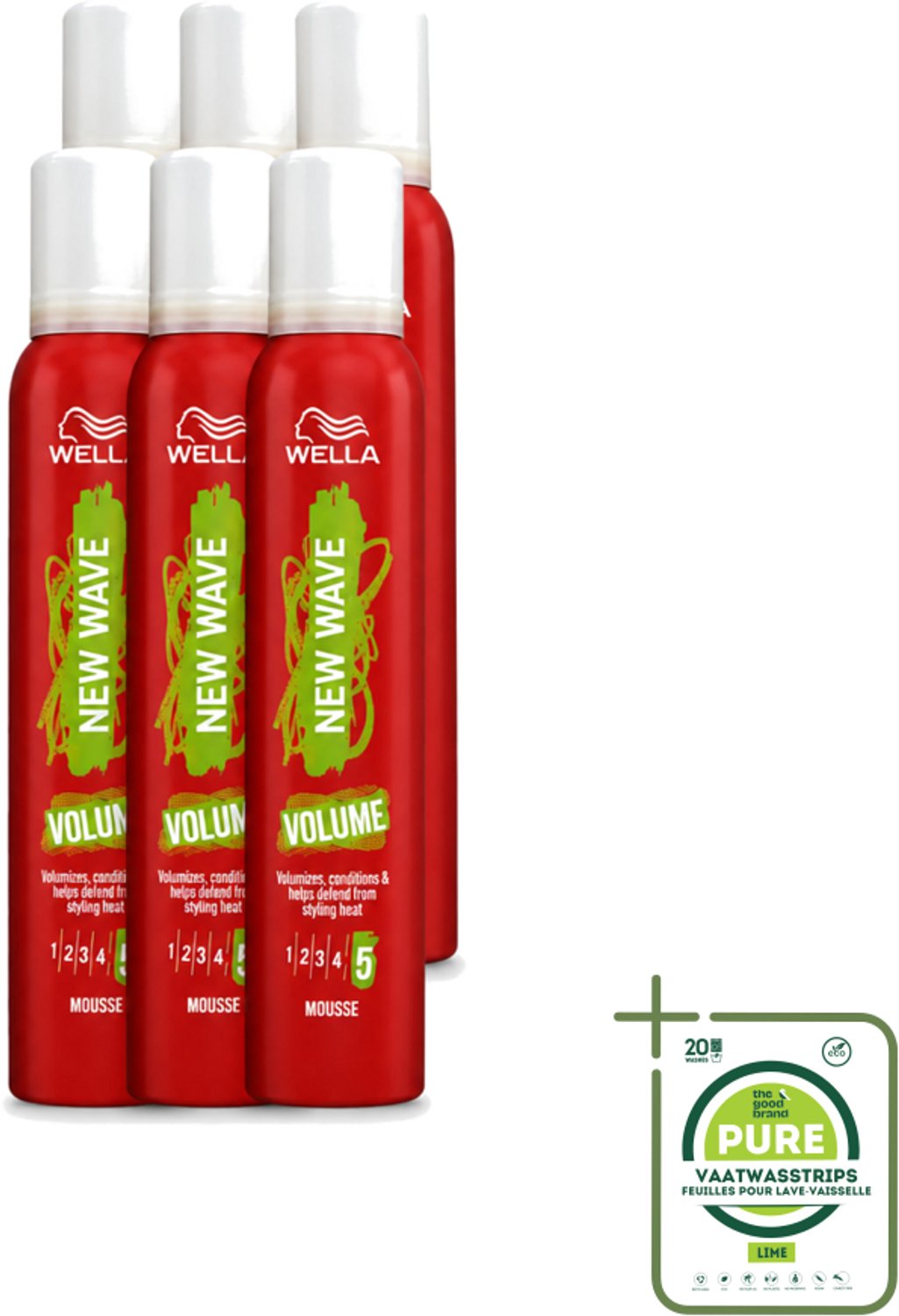 6 x Wella – New Wave Boost – Volumemousse – 200 ml - Grootverpakking - Vaatwasstrips - Haarmousse - Volume - Lift - Haarkleur - Haartypen