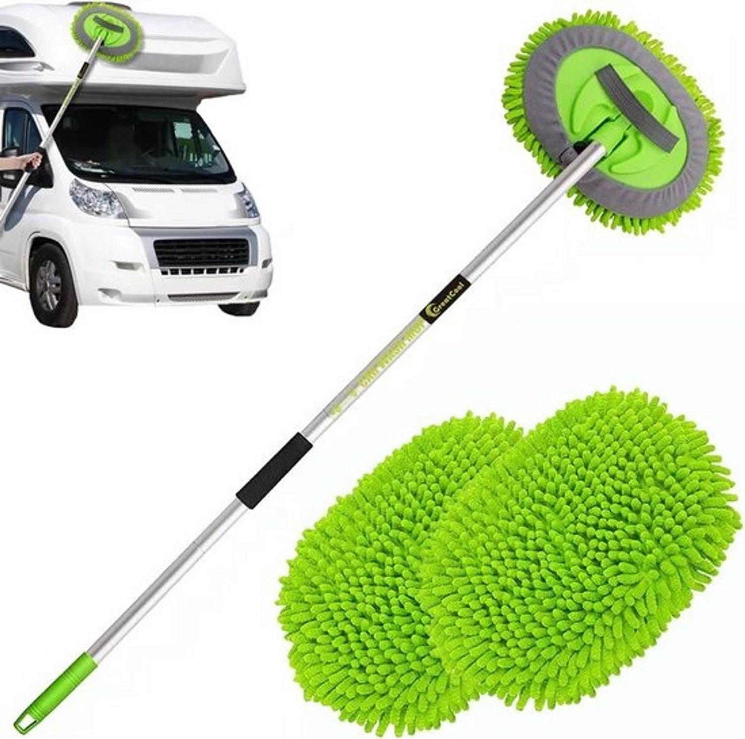Telescopische autowasborstel 1575 cm - Chenillemicrovezelmop - Reinigingshandschoen - Set voor auto’s, campers, SUV’s en vrachtwagens