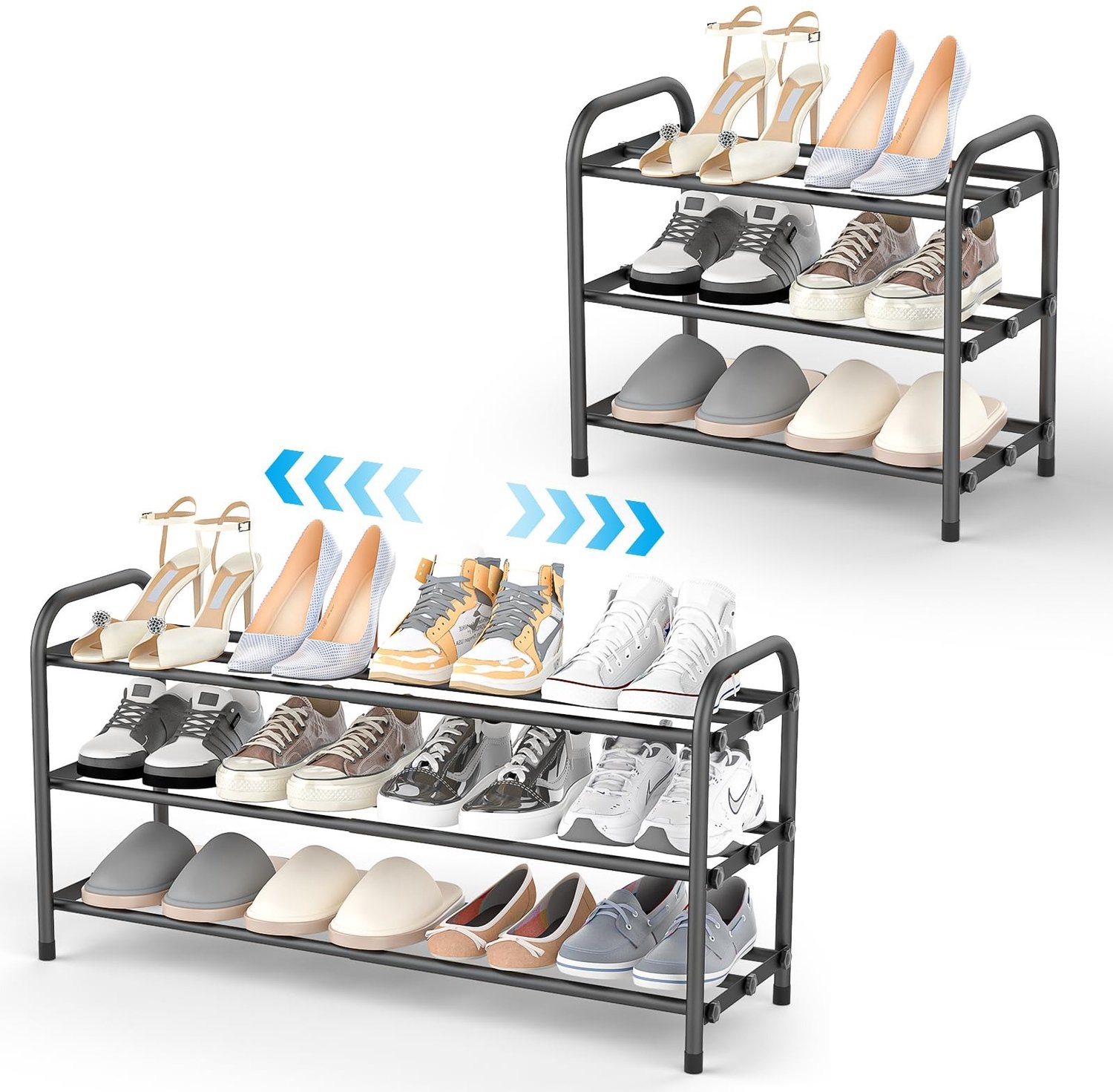 Famanu Uitbreidbaar metalen schoenenrek 42-80 cm zwart