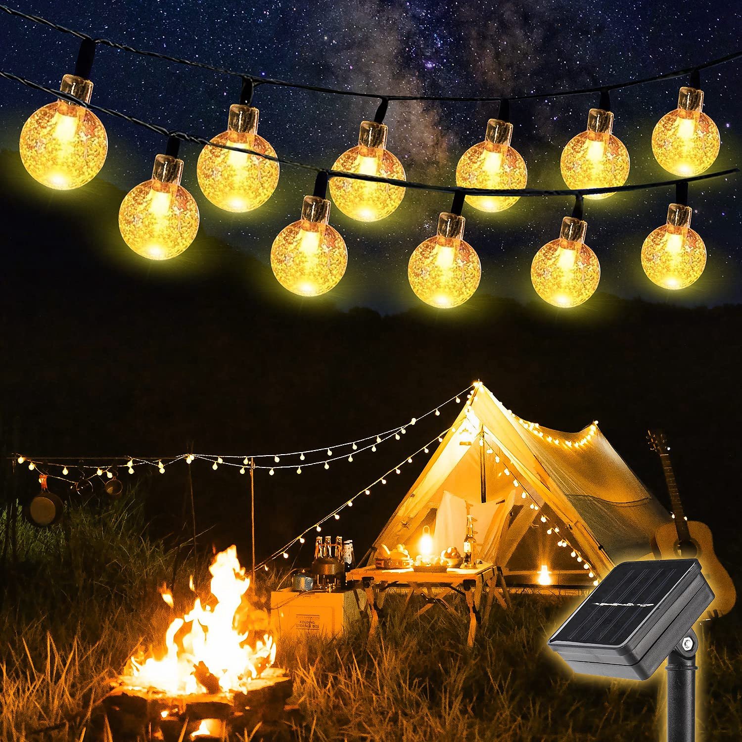 Solar Lichtsnoer 5 m - 20 LED Kristallen Bollen - Tuinverlichting op Zonne-energie - Voor Tuin, Bomen, Terras en Feesten