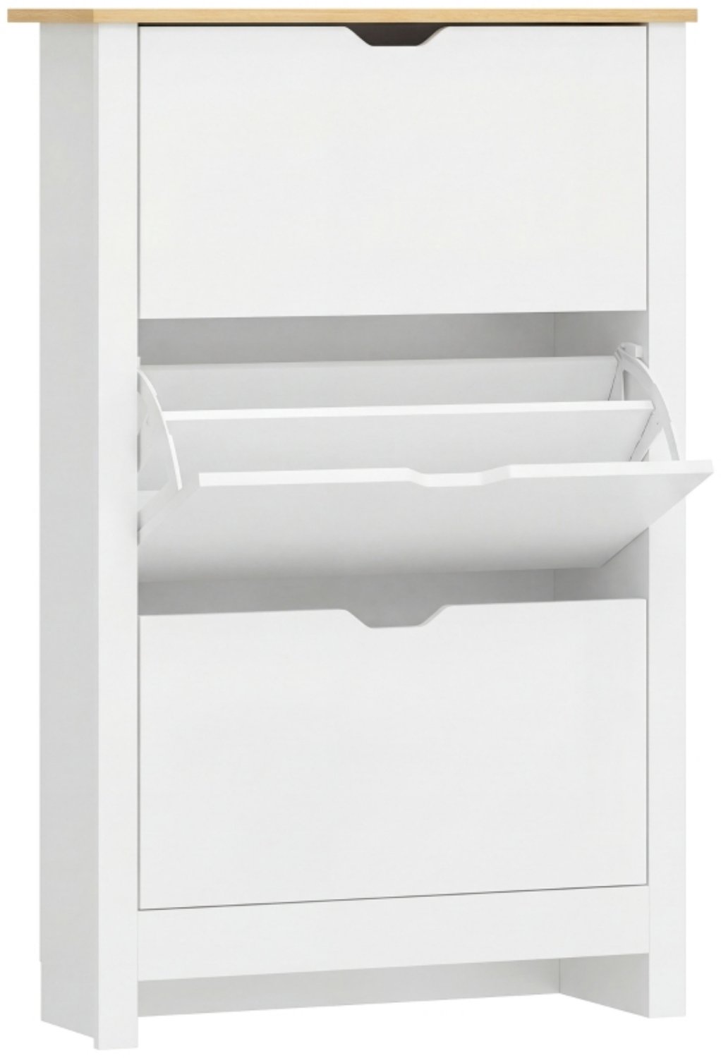 SONNENH Smalle schoenenkast met 3 kleppen en verstelbare vakken - Wit en naturel - 72 x 26 x 112 cm