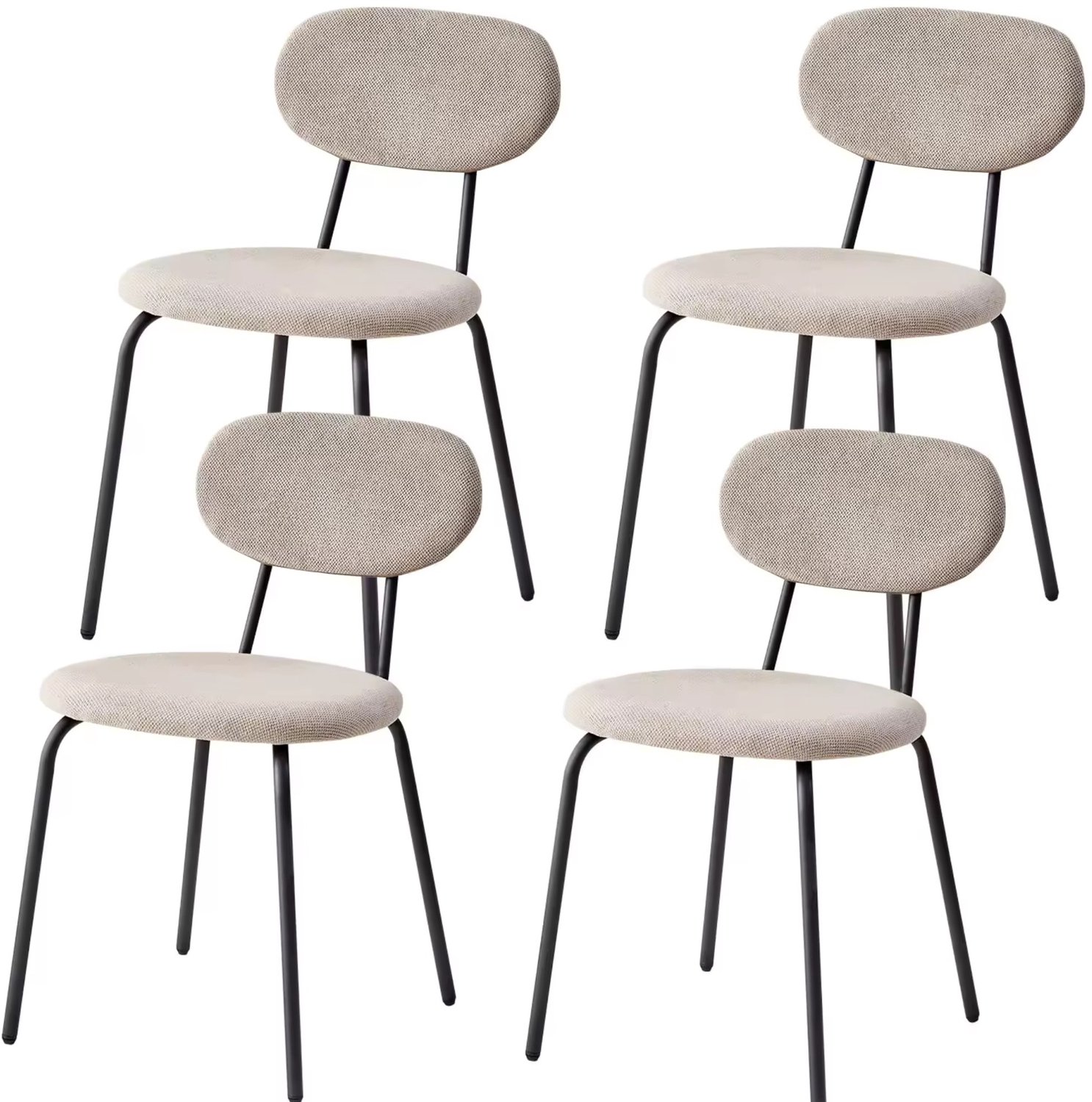 MODENUIT Eetkamerstoel - Set van 4 met Gewatteerde Zitting - Eetkamer - Stof en Metaal - Wit - 42x45x80 Cm