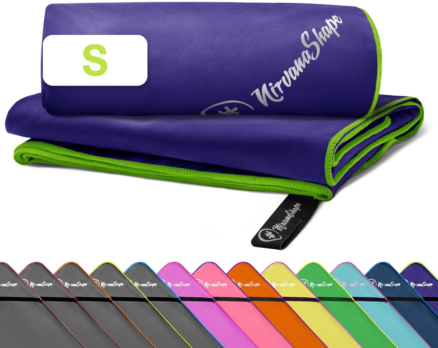 NirvanaShape - microvezel handdoek - lichtgewicht compacte reishanddoek - sneldrogend en absorberend - 60 x 40 cm - Paars / Groene Rand