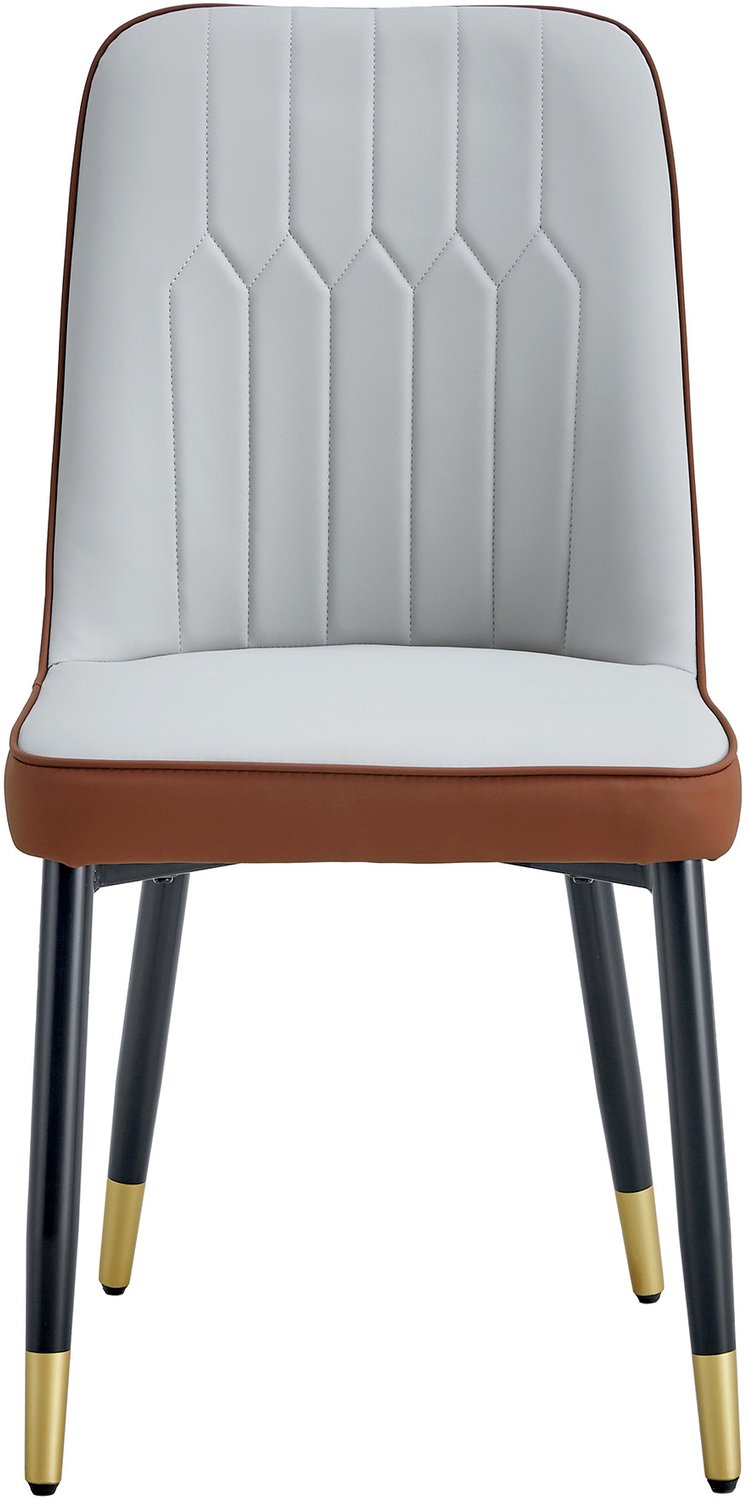 SONNENH Eetkamerstoelen set van 2 - Lichtgrijs en bruin kunstleer - Zwarte metalen poten met gouden accenten Lichtgrijs en bruin met zwart-goudkleurige poten