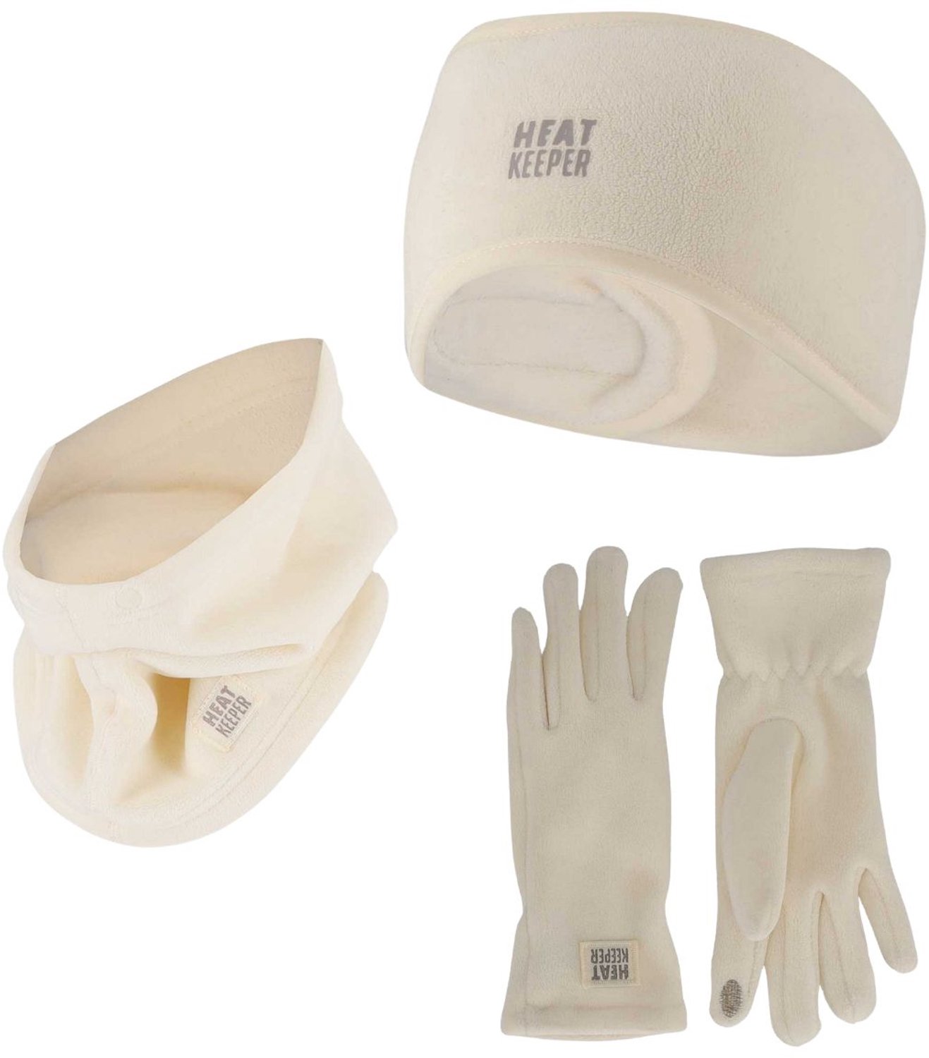 Heatkeeper Dames Winter Thermo Set - Fleece - Hoofdband + Handschoenen + Nekwarmer - Off White - One Size