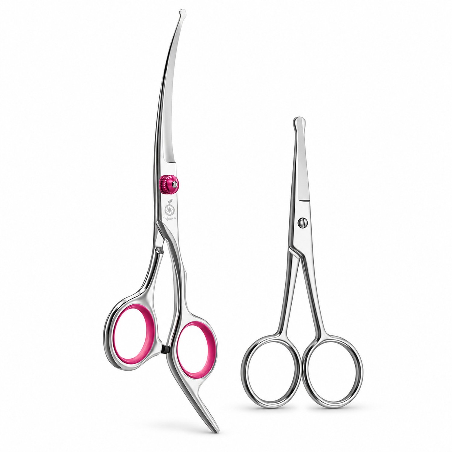 Professor Q Hondentrimset - Gebogen Trimschaar Rechts Roze - Potenschaar Zilver - 2-delig
