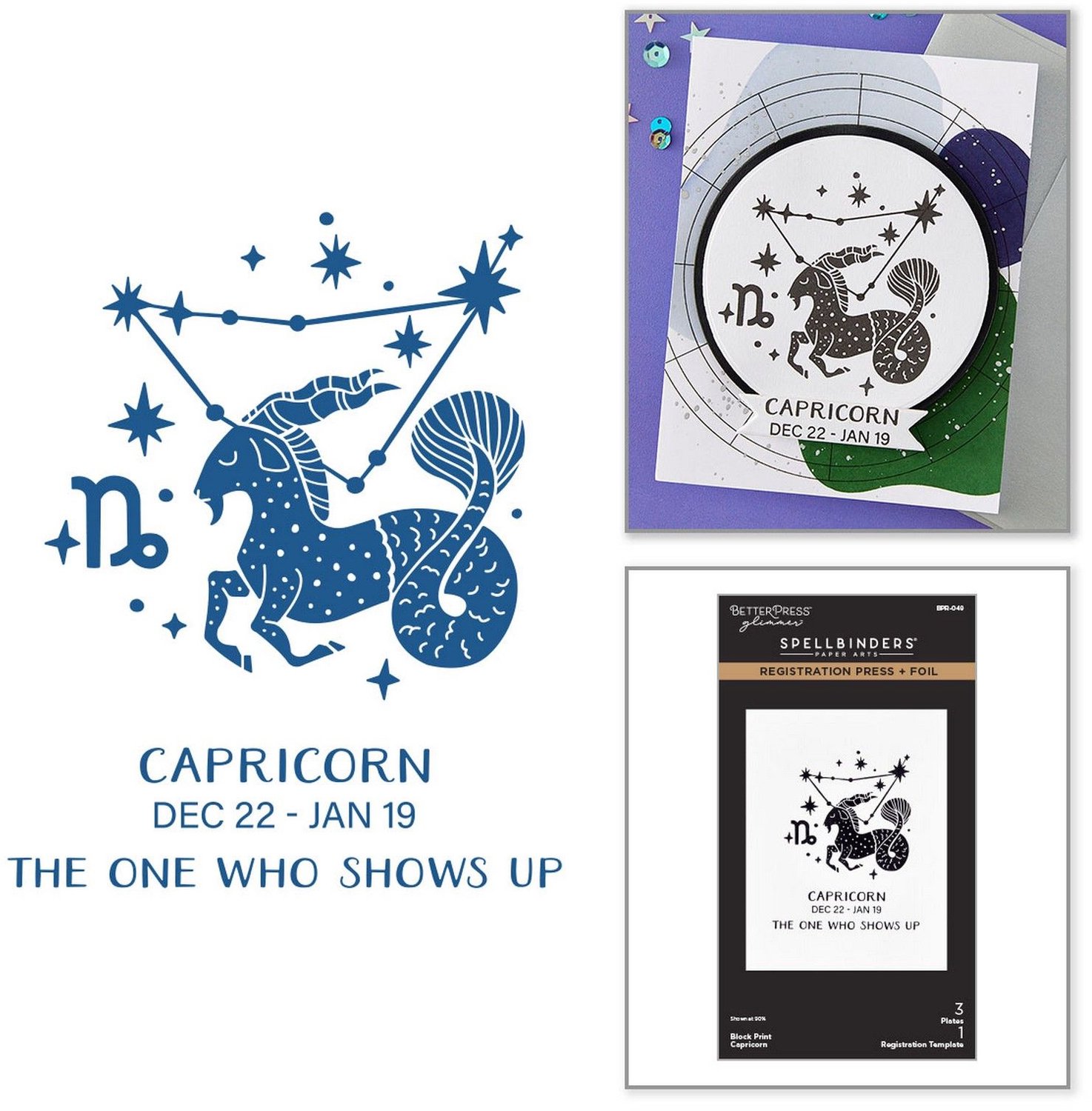 Spellbinders Block Print Press + Foil Plates - Steenbok (Capricorn) - 4 st.