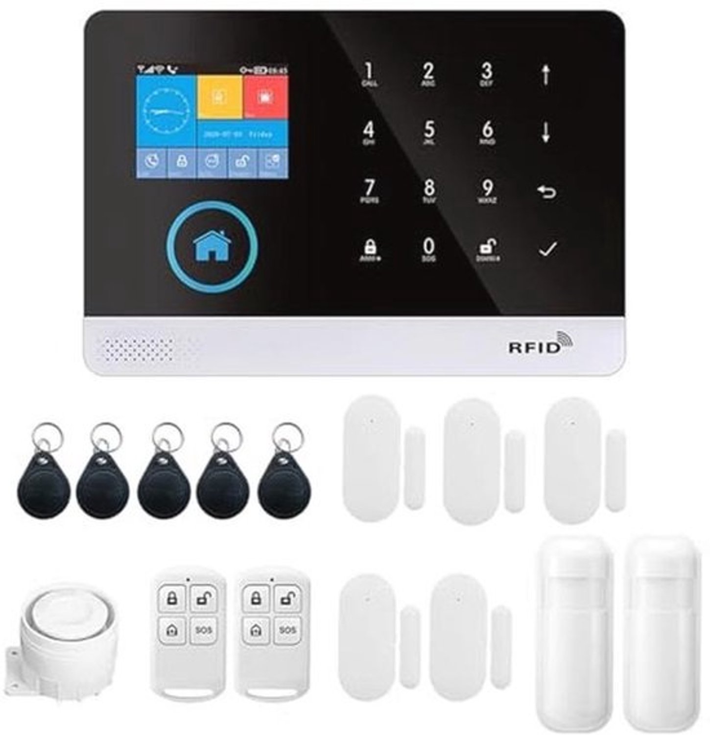 Draadloos huisalarm - WiFi en GSM, LCD-display, PIR-sensor en afstandsbediening - Werkt met Alexa en Google Home
