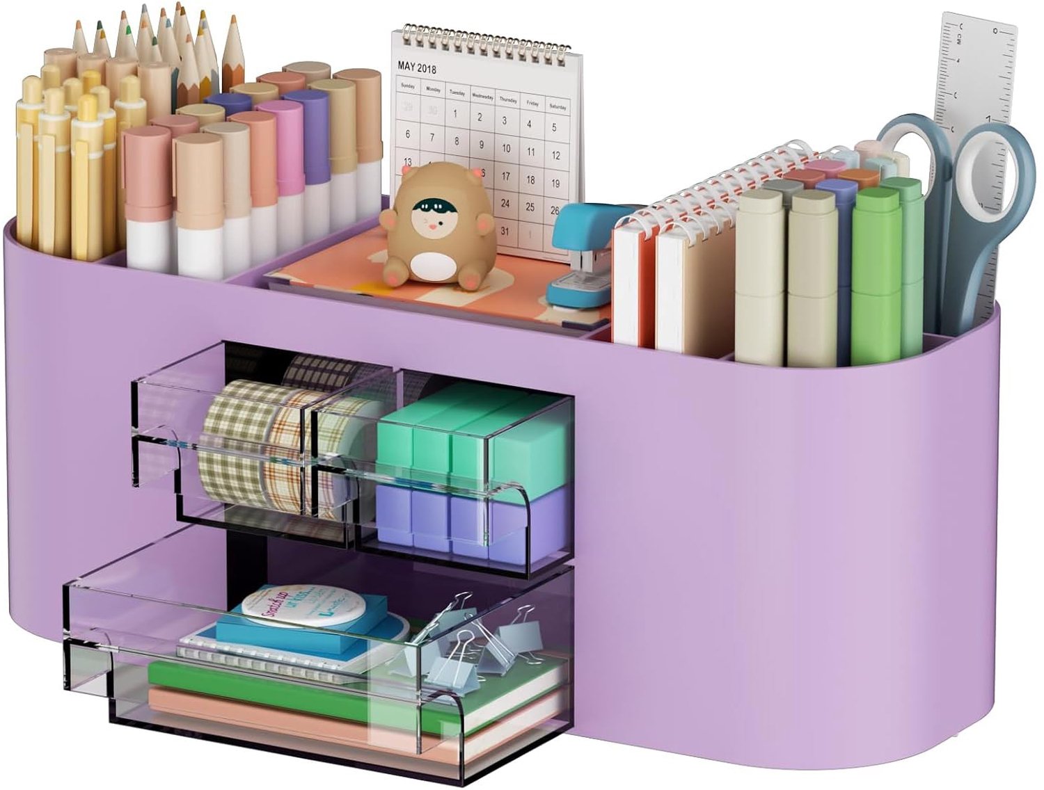 Bureaublad Organizer – Paarse Bureau Opbergbox met 3 Laden en 7 Vakken – Multifunctionele Pennenhouder voor Kantoor en School