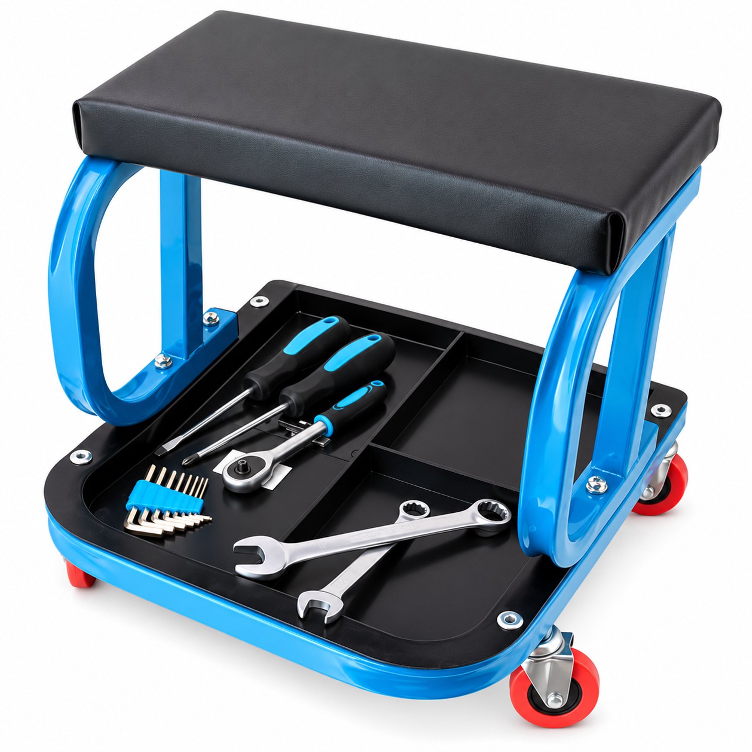 Werkplaatskruk - wielen - opbergbak – 120 kg - blauw - Staal