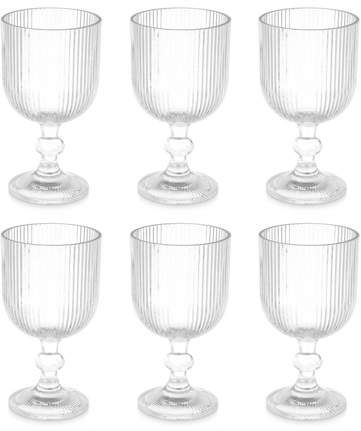 Vivalto - Waterglas op voet met ribbels, 370 ml, 6 stuks