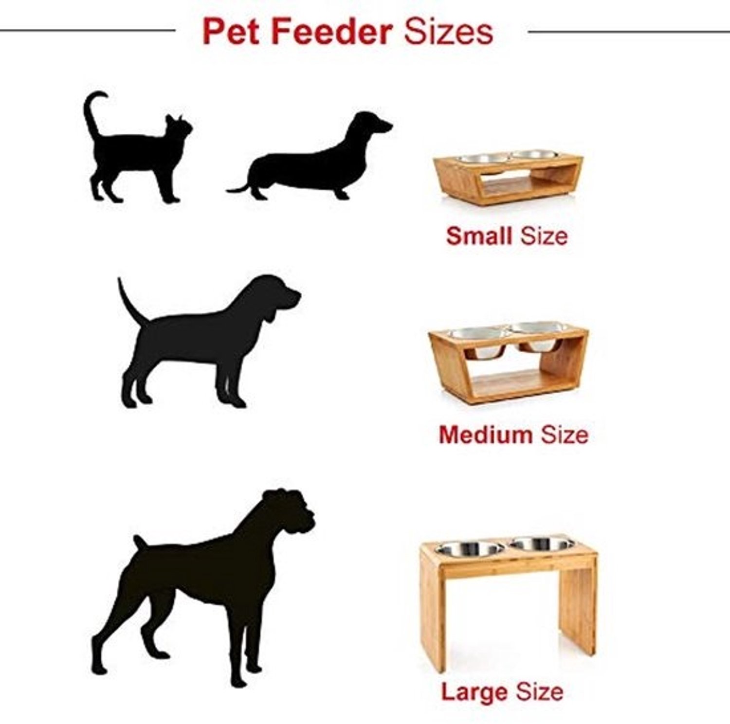 Dubbele verhoogde voerbak voor honden en katten - Bamboehouten houder en roestvrijstalen kommen