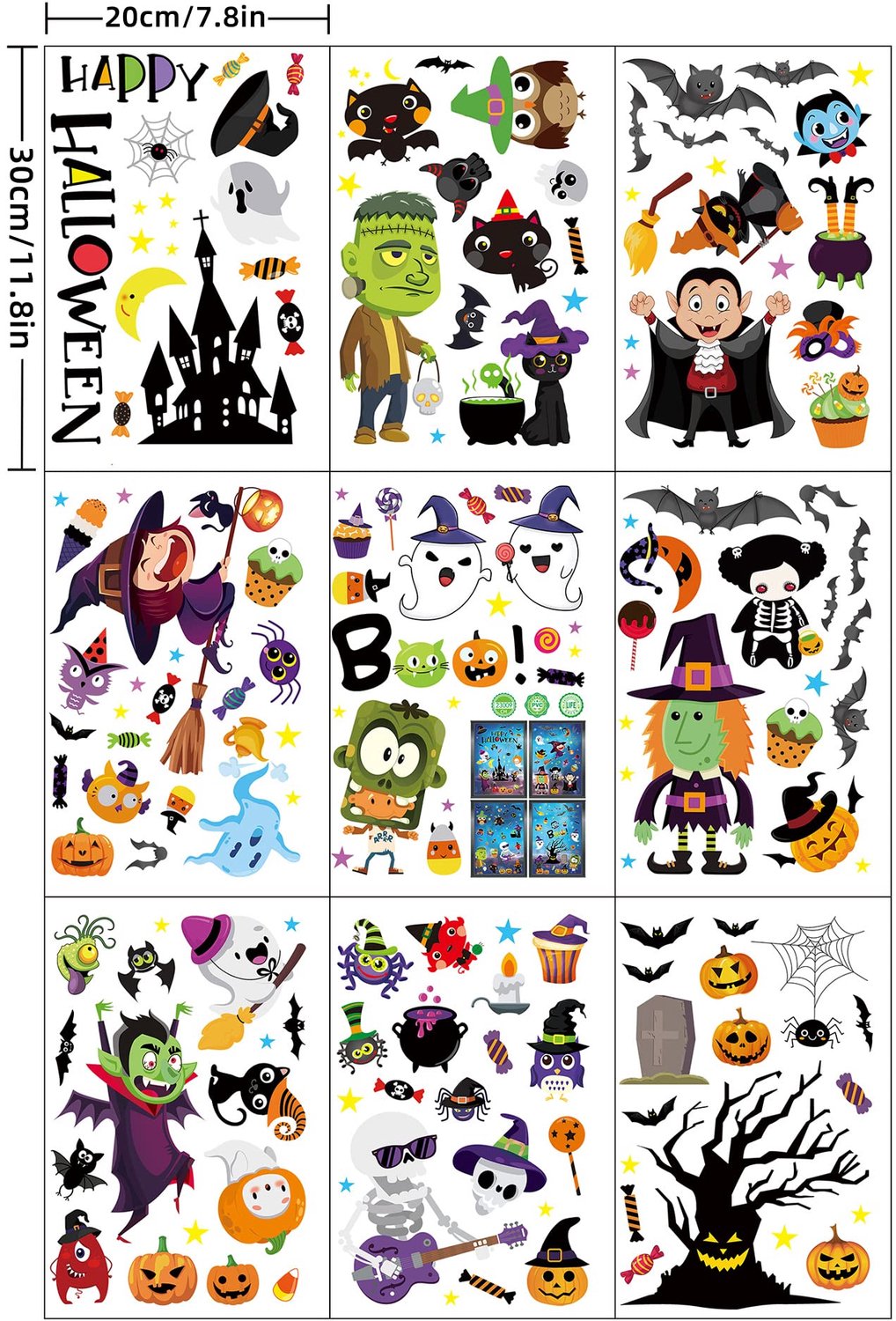 Halloween Raamstickers Set – 9-Delige Herbruikbare Statische PVC Stickers voor Griezelige Feestdecoratie