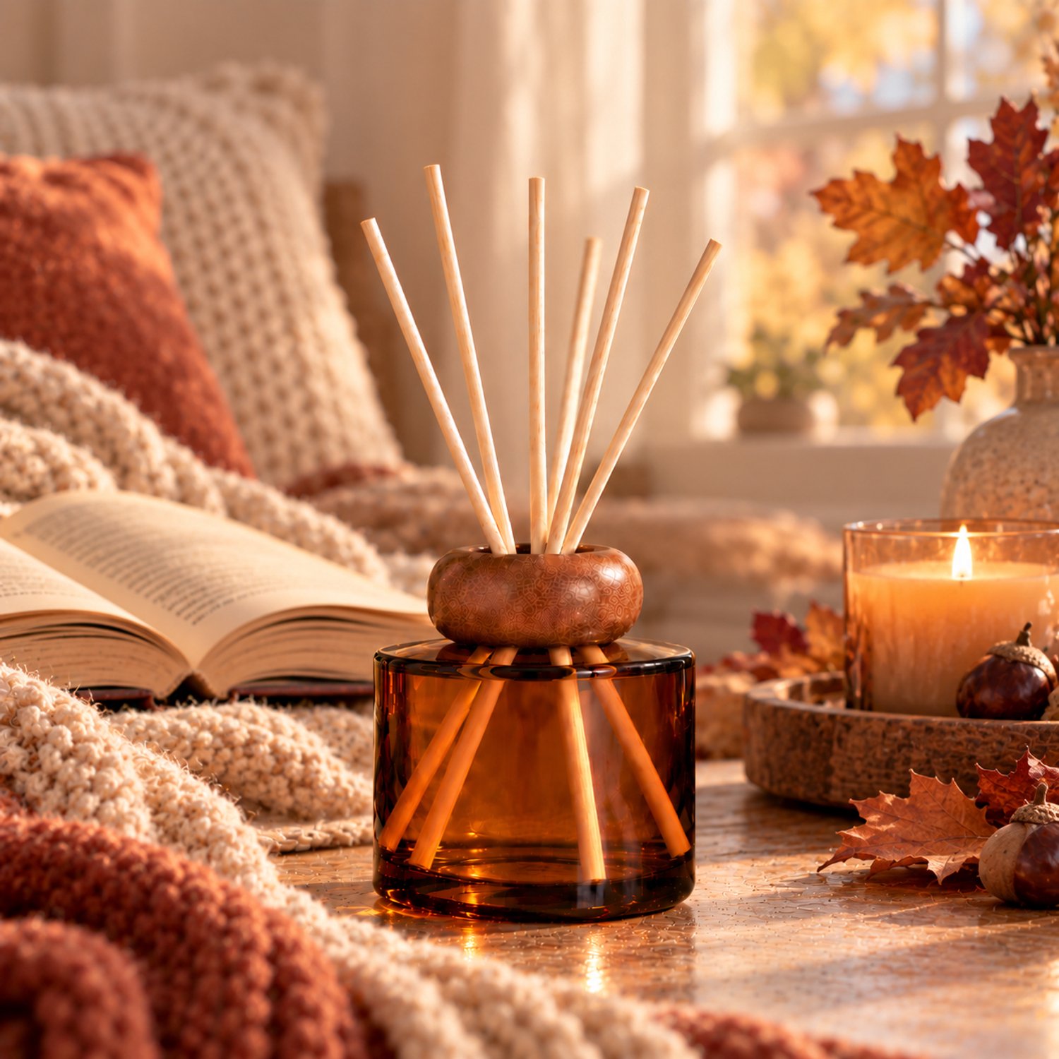 Reed Diffuser Warm Dekentje - Herfstgeur - 100 ml - Handmade - Parfum - Geurstokjes - Rietverspreider - Interieurparfum - Fragrance sticks - Luchtverfrisser - Eau de parfum
