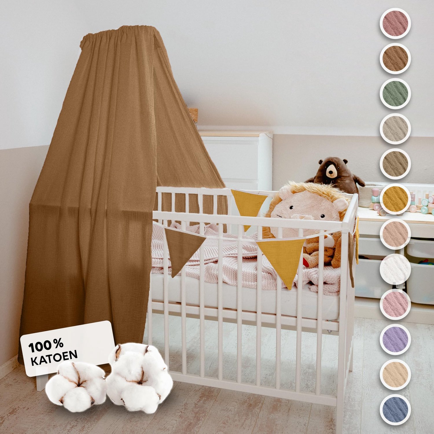 LILIMAUS Klamboe voor ledikant - hemeltje babybed - mousseline katoen - 140 cm - bruin