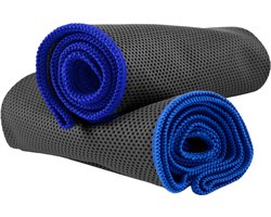 NirvanaShape - microvezel handdoek - verkoelende handdoek - koelhanddoek met directe verkoeling - ultralichte cooling towel - 100 x 30 cm - Grijs / Blauwe Rand