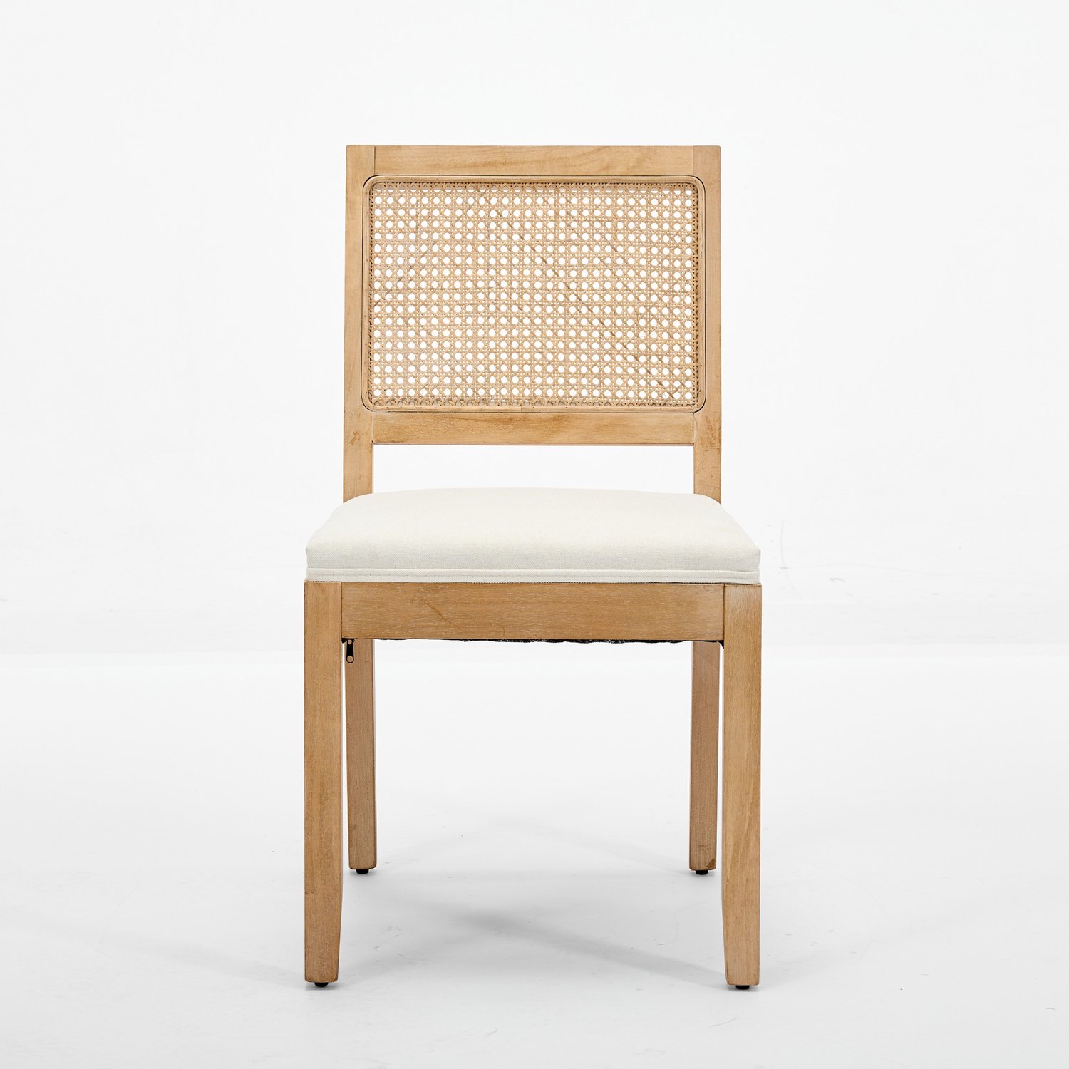 SONNENH Eetkamerstoelen set van 2 - Kunstrotan rug en beige linnenbekleding - Massief houten frame Beige met naturel houtkleur