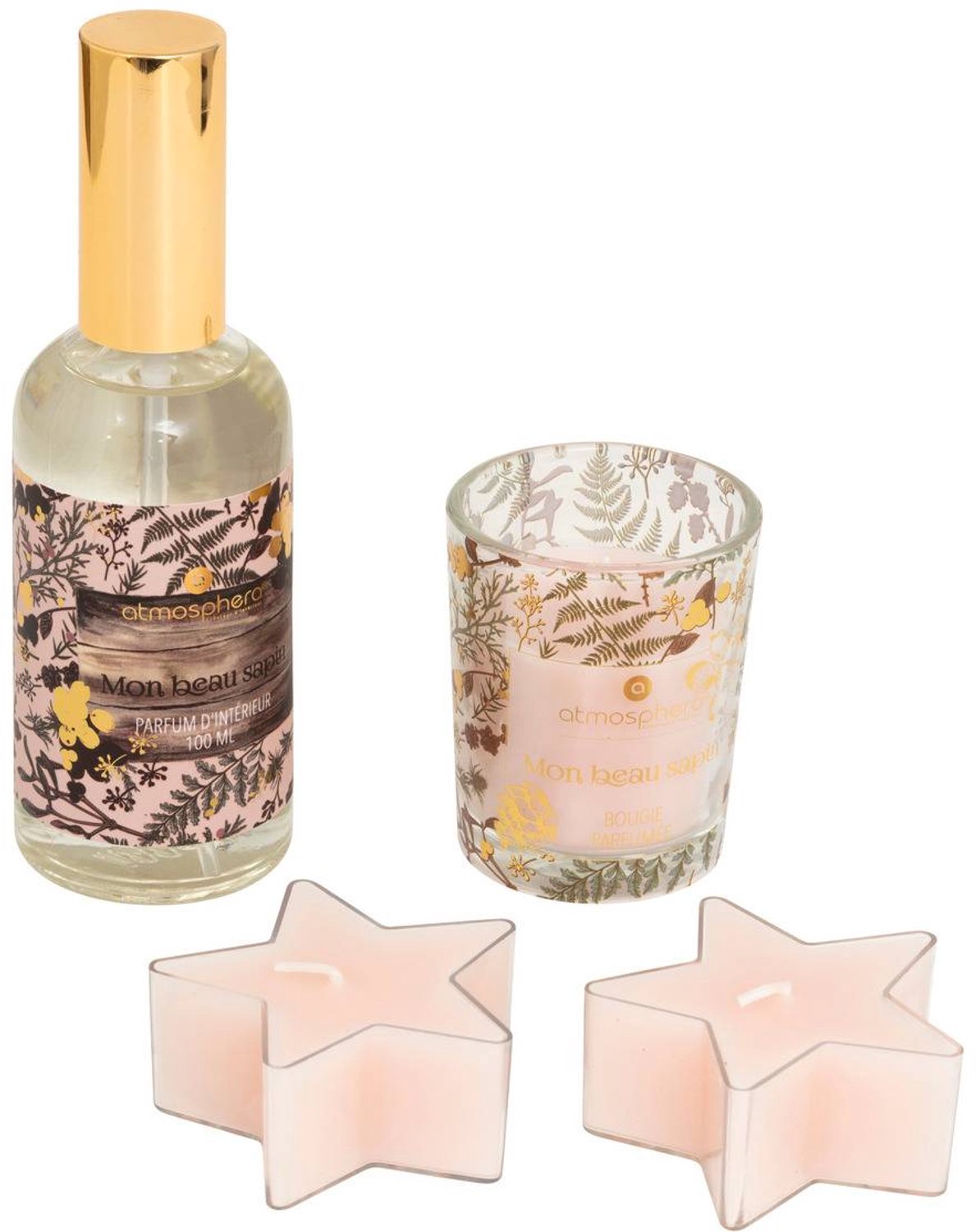 Feeric lights & Christmas Geschenkpakket met spray en geurkaars met dennengeur Rose