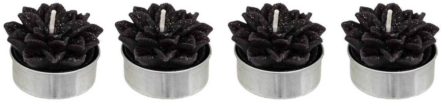 Feeric lights & Christmas Set van 4 zwarte poinsettia-theelichtjes, 88 g Noir