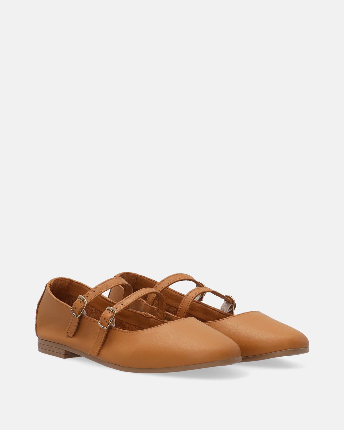 Ballerina's van natuurlijk leer - Bruin - Met bandjes - Maat 38