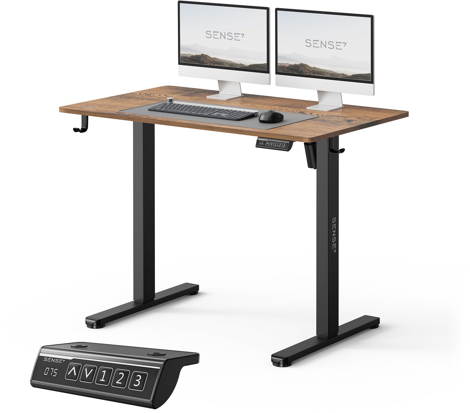 SENSE7 NOJO LIGHT - Elektrisch Verstelbaar Bureau - 100x60 cm - Geheugenfunctie - Zit Sta Bureau - Computertafel - Donkerbruin