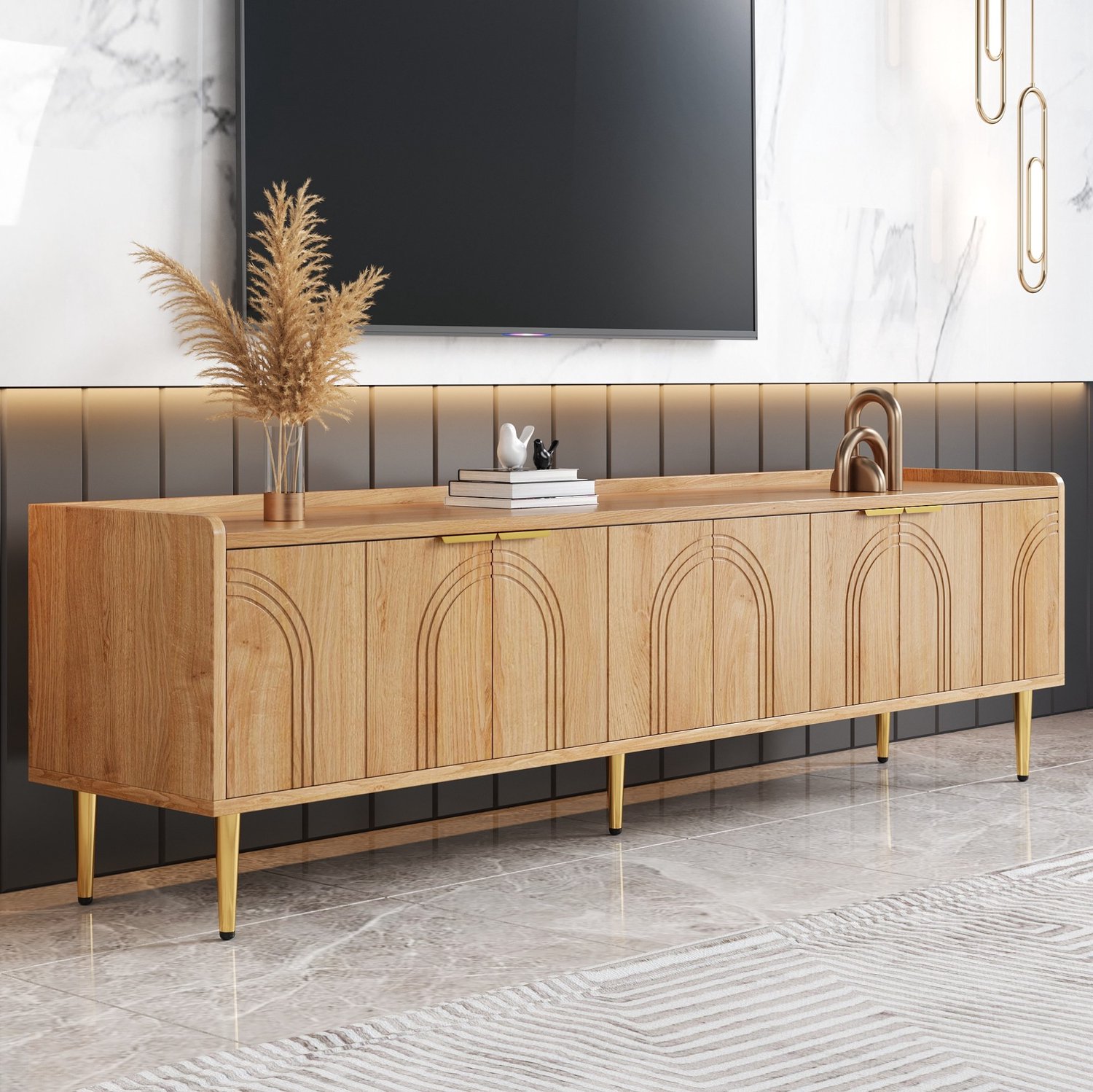 CHICFURN TV-meubel 170 cm - Kabeldoorvoer - Deuren - Naturel