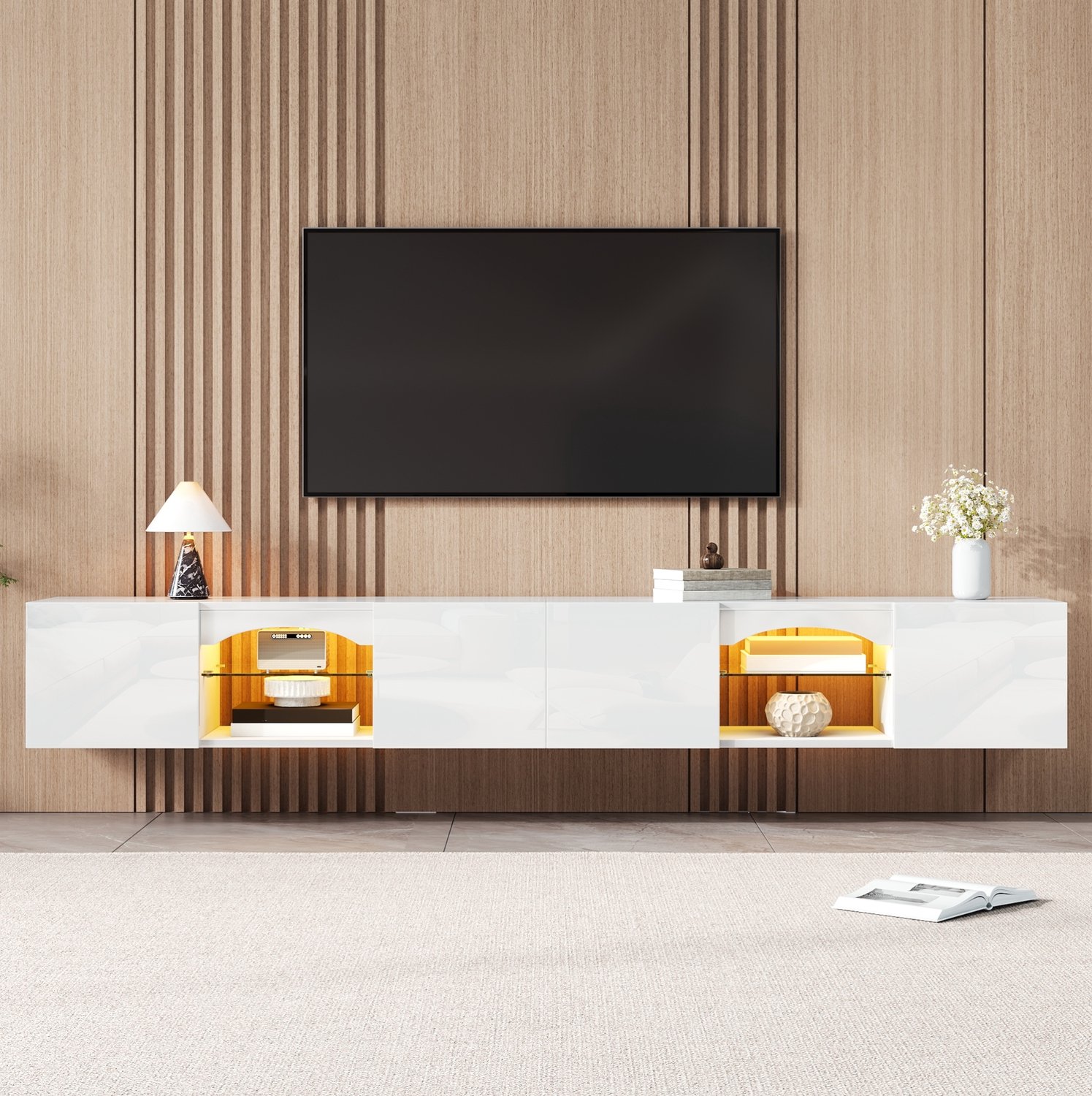 CHICFURN TV-meubel - 4 deuren - LED-verlichting - 2 open vakken - Wit