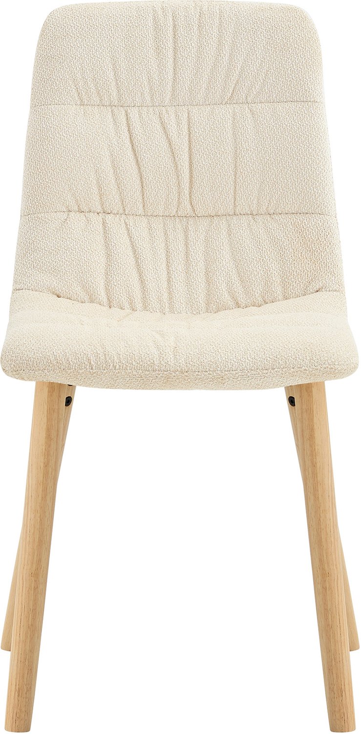 SONNENH Eetkamerstoelen set van 2 - Witte stof met plooistructuur - Massief eiken poten - Vaste zithoogte 49 cm