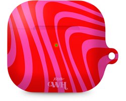 xoxo Wildhearts hoesje geschikt voor AirPods 4 - Berry Much - Ook als telefoonhoesje verkrijgbaar - schokbestendige case - koptelefoonhoesje - Matte afwerking - Beschermhoes met golvende print - golven - Rood - Roze