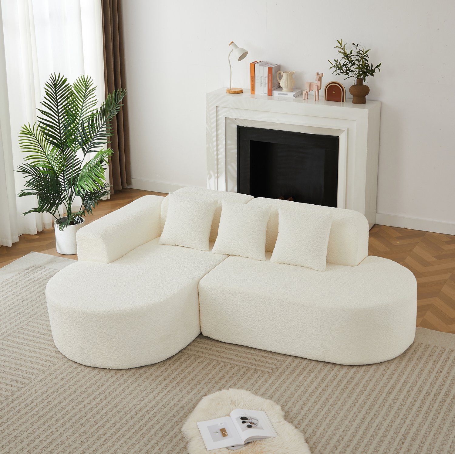 MODENUIT Hoekbank - Linkse Ligzijde - Drie Rugkussens - Woonkamer - Chenille Beige - 222x157x73 Cm