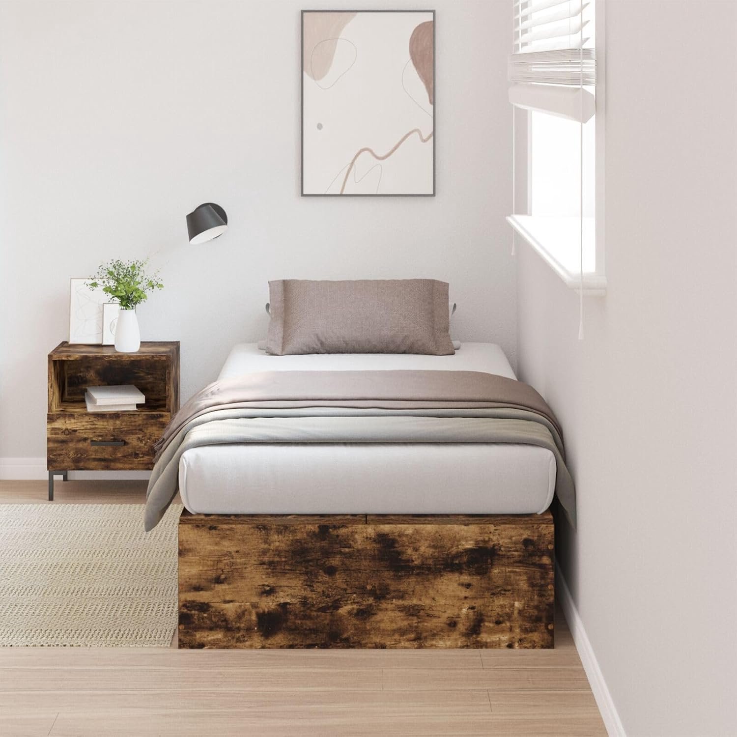 Zitplaatsen: Banken, Stoelen, Banken, Krukken, Ottomanen & Onderdelen,Opslag Bed Frame Gerookt Eiken 100x200 cm