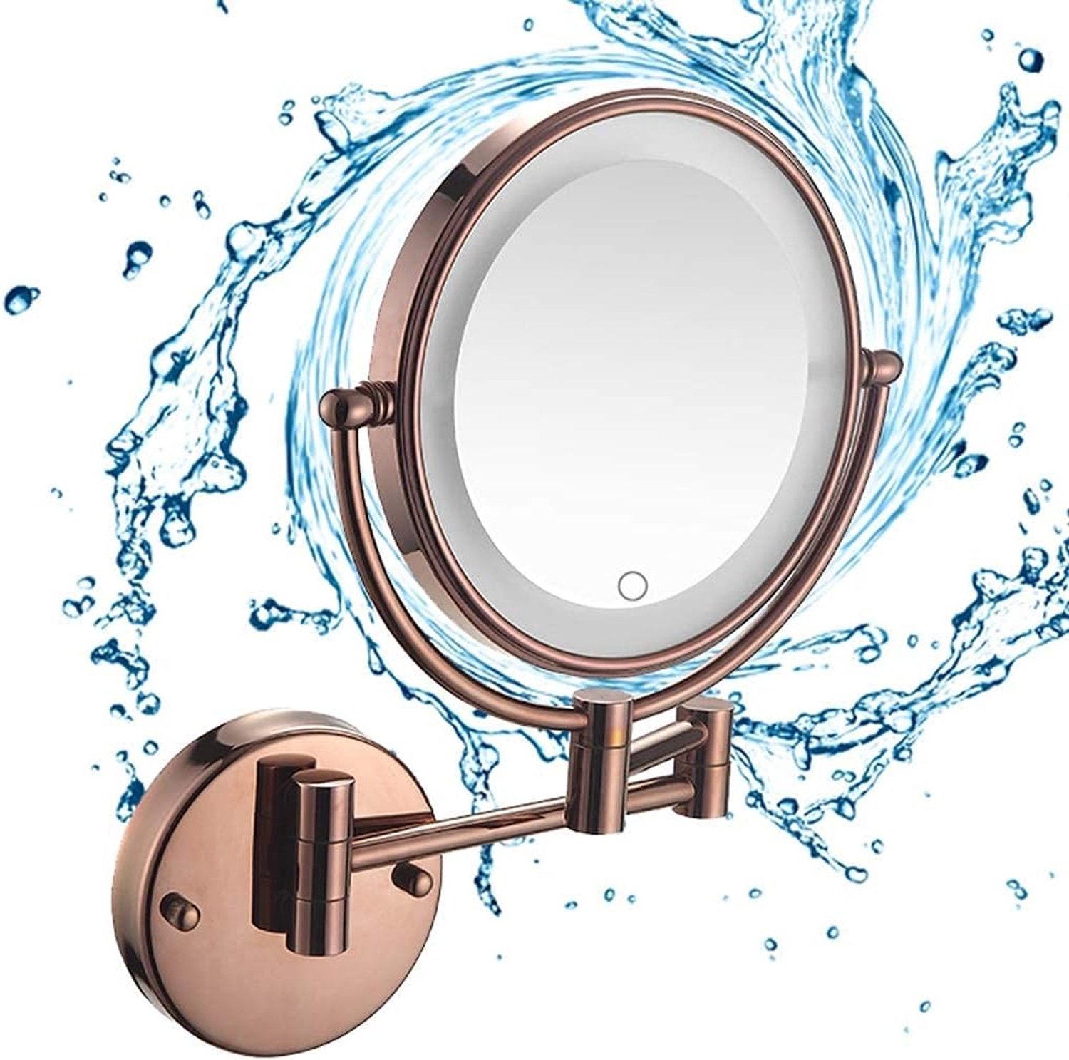 8 inch ronde muurbevestiging, led-verlichte scheerspiegels make-up, dubbelzijdig draaibare vergroting make-upspiegel (kleur: zirkoniumgoud, maat: 3x) (zilverwit 5x) (rosegold 5x)