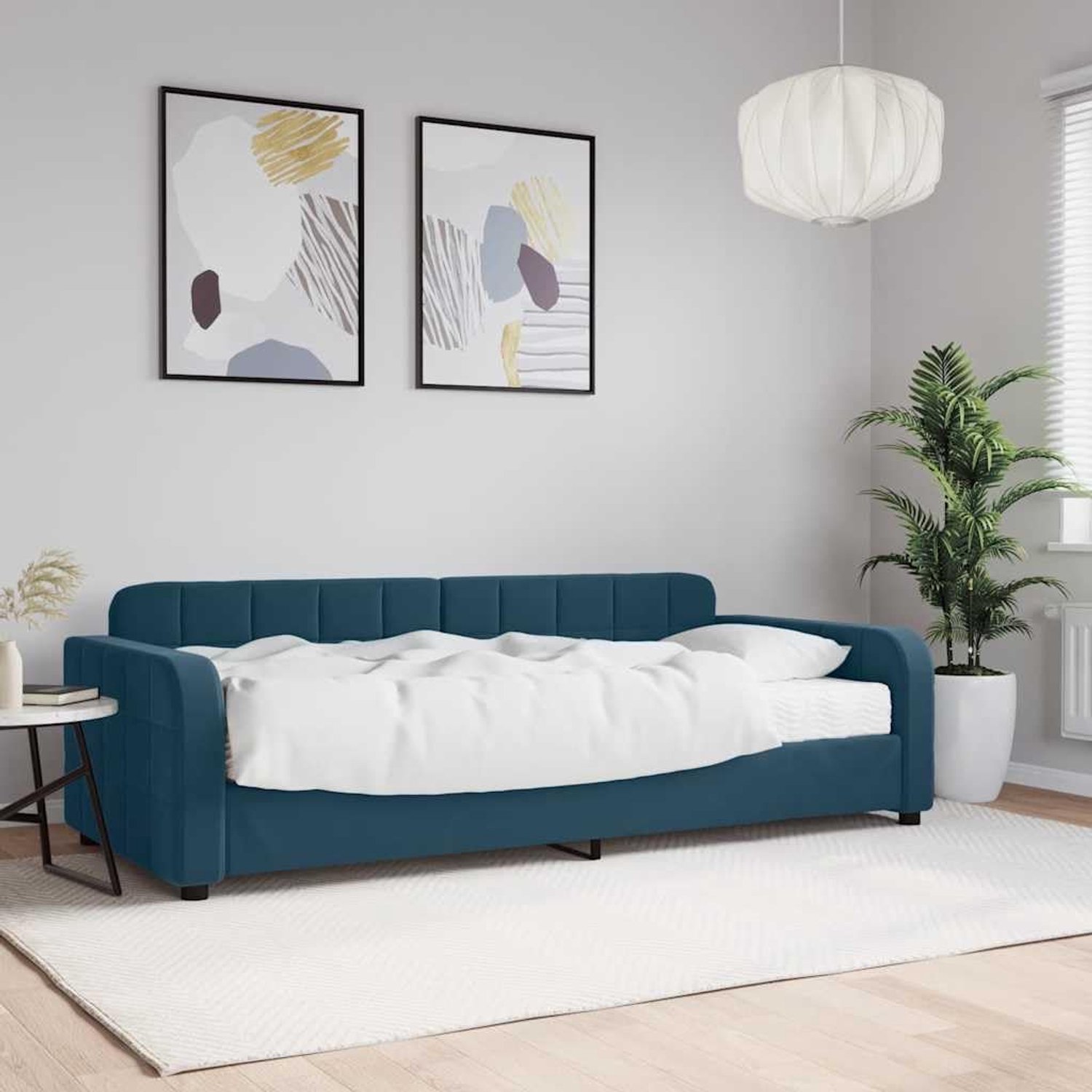 2 in 1 fluwelen slaapbank bank en bed schuimmatras blauw 90x200 cm