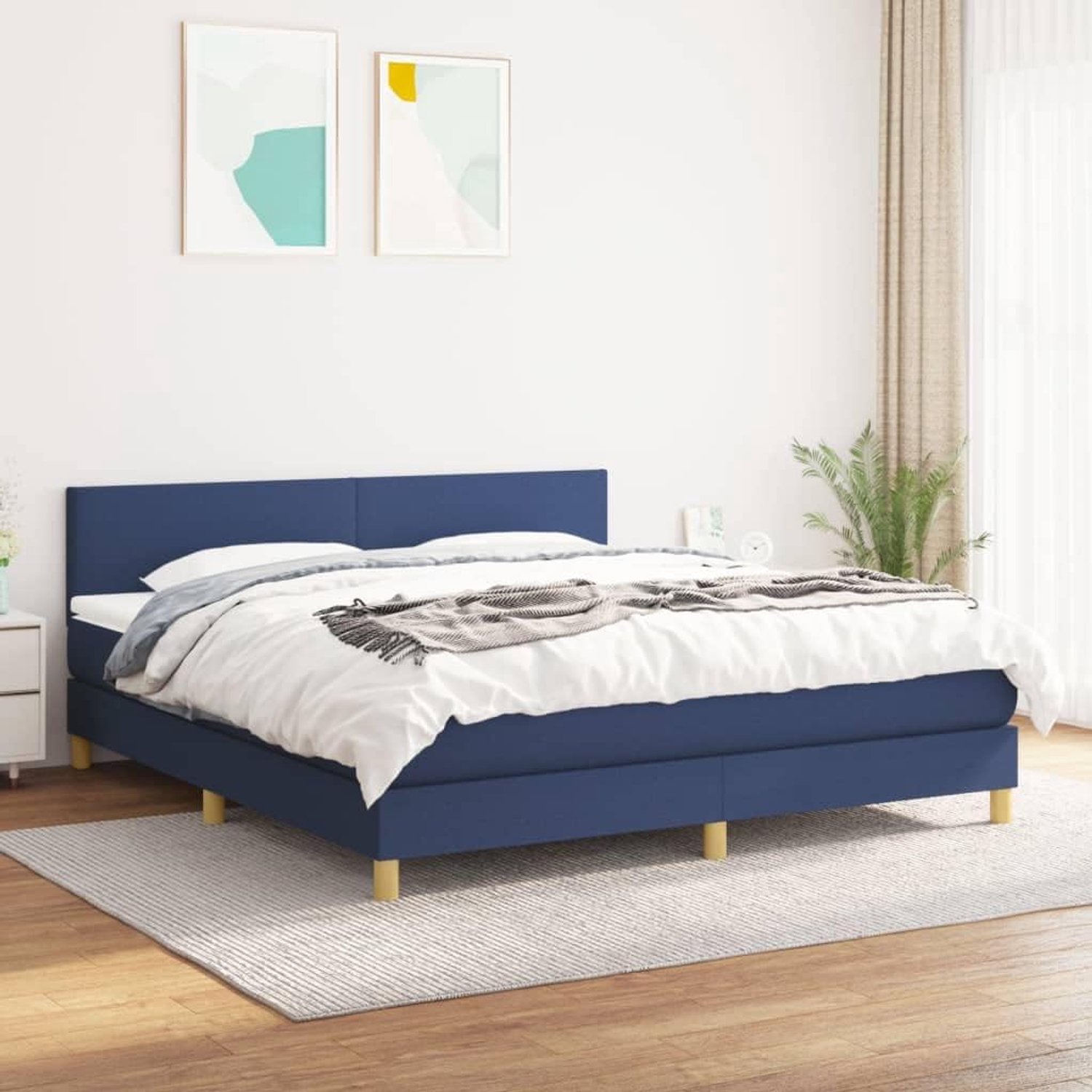 Stof Verstelbaar hoofdbord boxspringbed Blauw 160x200 cm