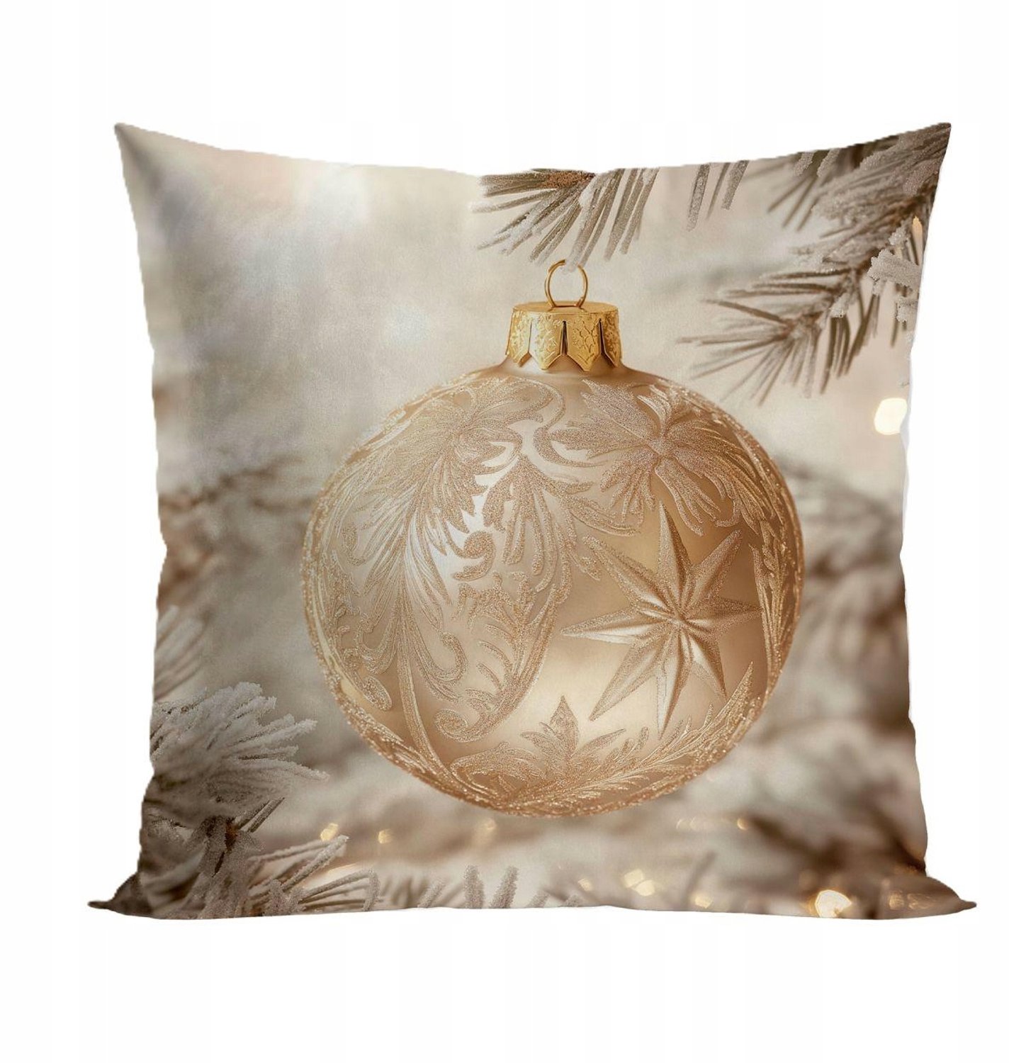 Decoratieve Kussenhoes 40x40cm Beige Gouden Kerstbal Velvet